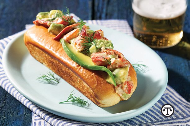 A tasty, toasty avocado and lobster roll makes for a meal that seems like sunshine.