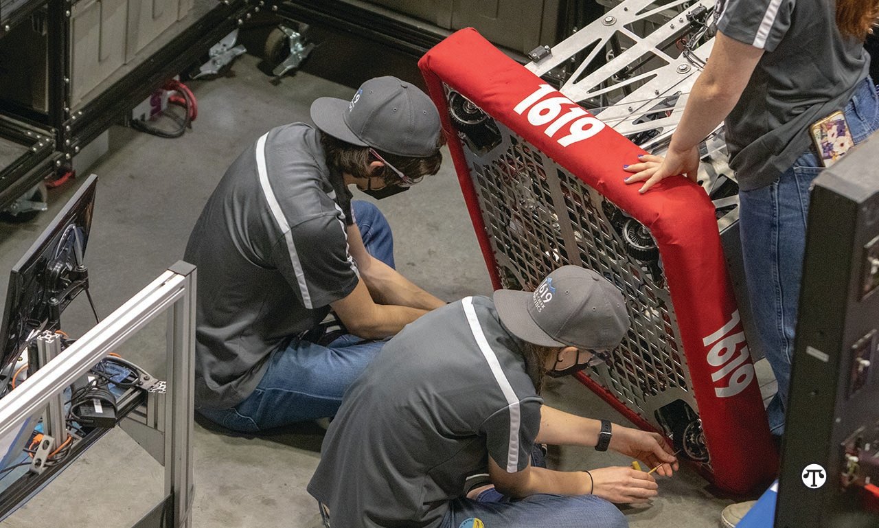 Using state-of-the-art technology from such sponsors as AMD-Xilinx, the FIRST robotics program teaches high-school students, like those pictured here from the Up-a-Creek Robotics team in Colorado, critical engineering skills and the value of teamwork and community.